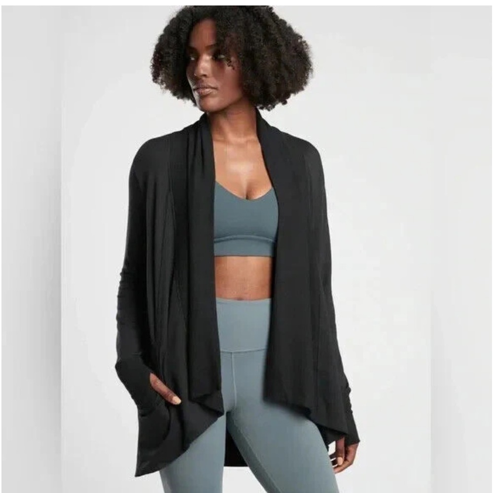 Athleta Women’s Black Pranayama Wrap Cardigan Nirvana‎ Pocket. Size SP